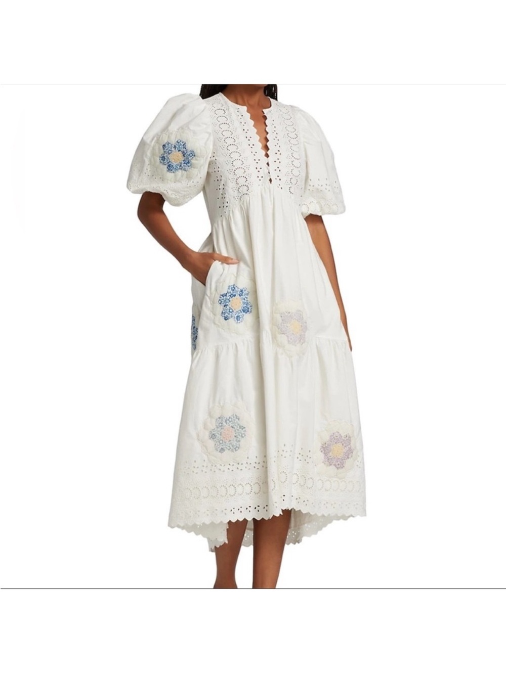 Sea New York Violette Patch Puff Sleeve Midi Dress
